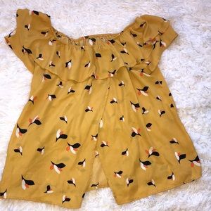 yellow off the shoulder open back top